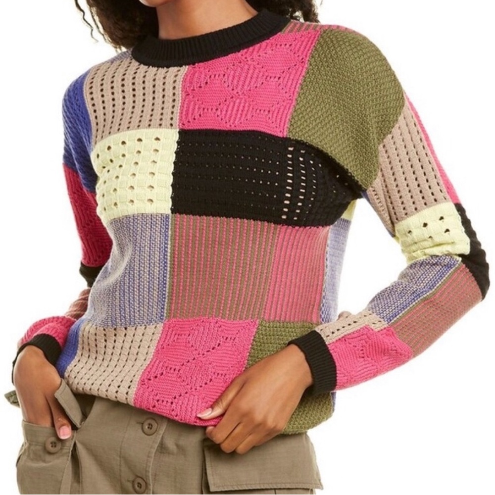 NWT! Nicole Miller Patchwork Crewneck Sweater Size XS